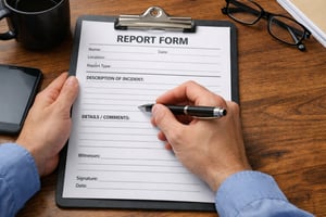 image of someone filling in a report form